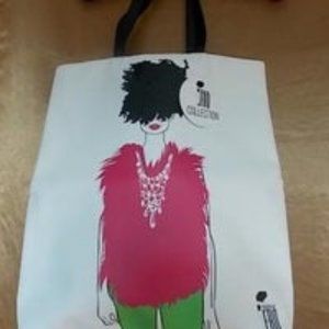 TOTE - MAYA - PARDON MY FRO -WHITE LEATHER, LEATHER STRAPS 21 1/2"